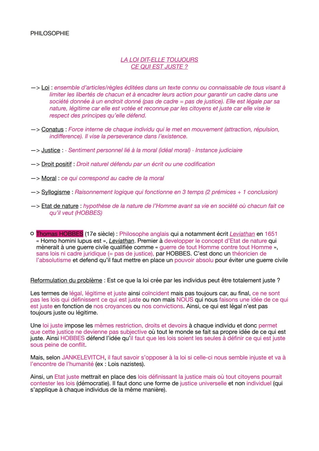PHILOSOPHIE
LA LOI DIT-ELLE TOUJOURS
CE QUI EST JUSTE ?
-> Loi: ensemble d'articles/règles éditées dans un texte connu ou connaissable de