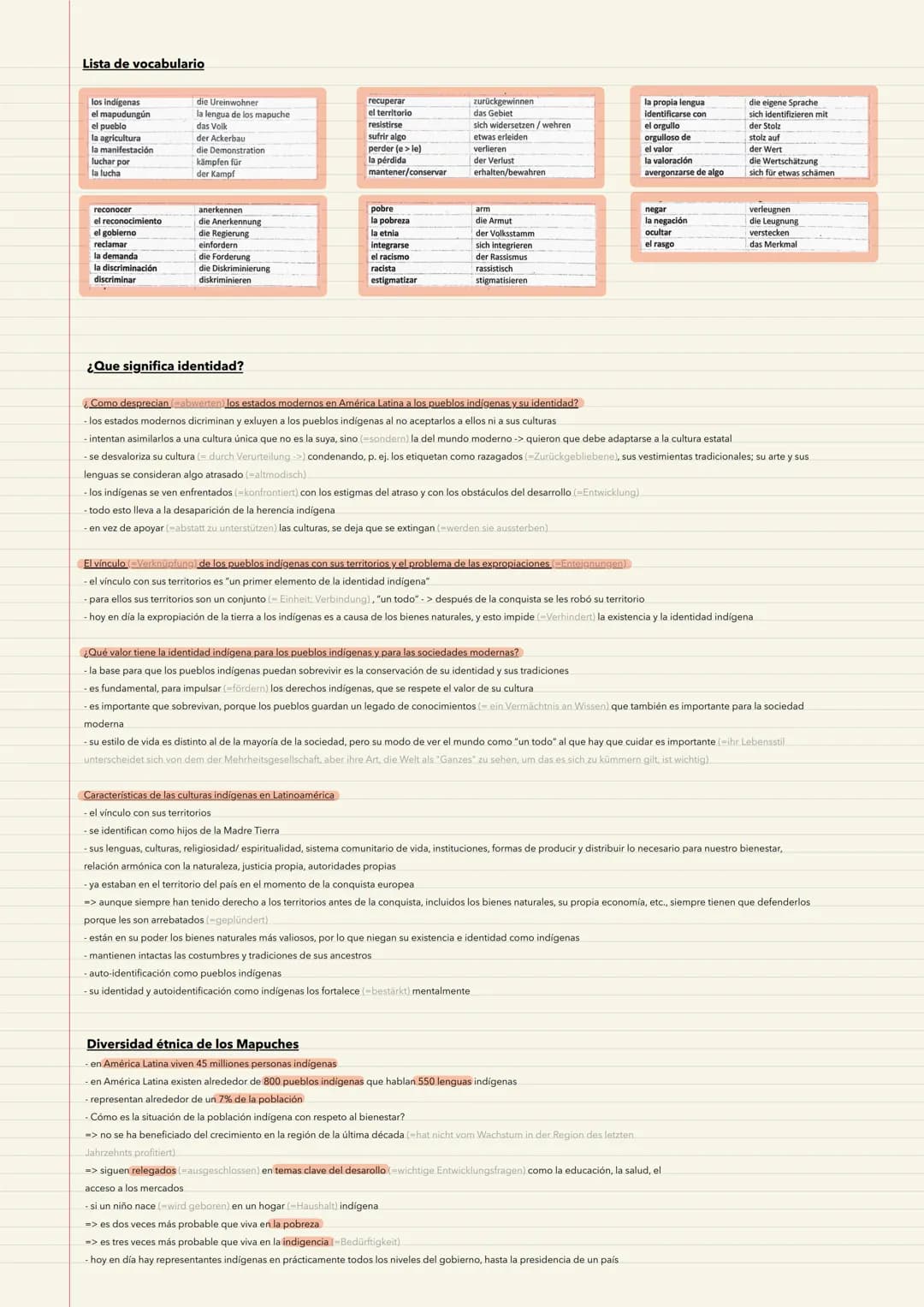 # Examen - Pueblos indígenas
Informaciones sobre la vida de los Mapuches
hombres:
mujeres (Frauen)
lenguaje propio: Mapudungun
cortar la l