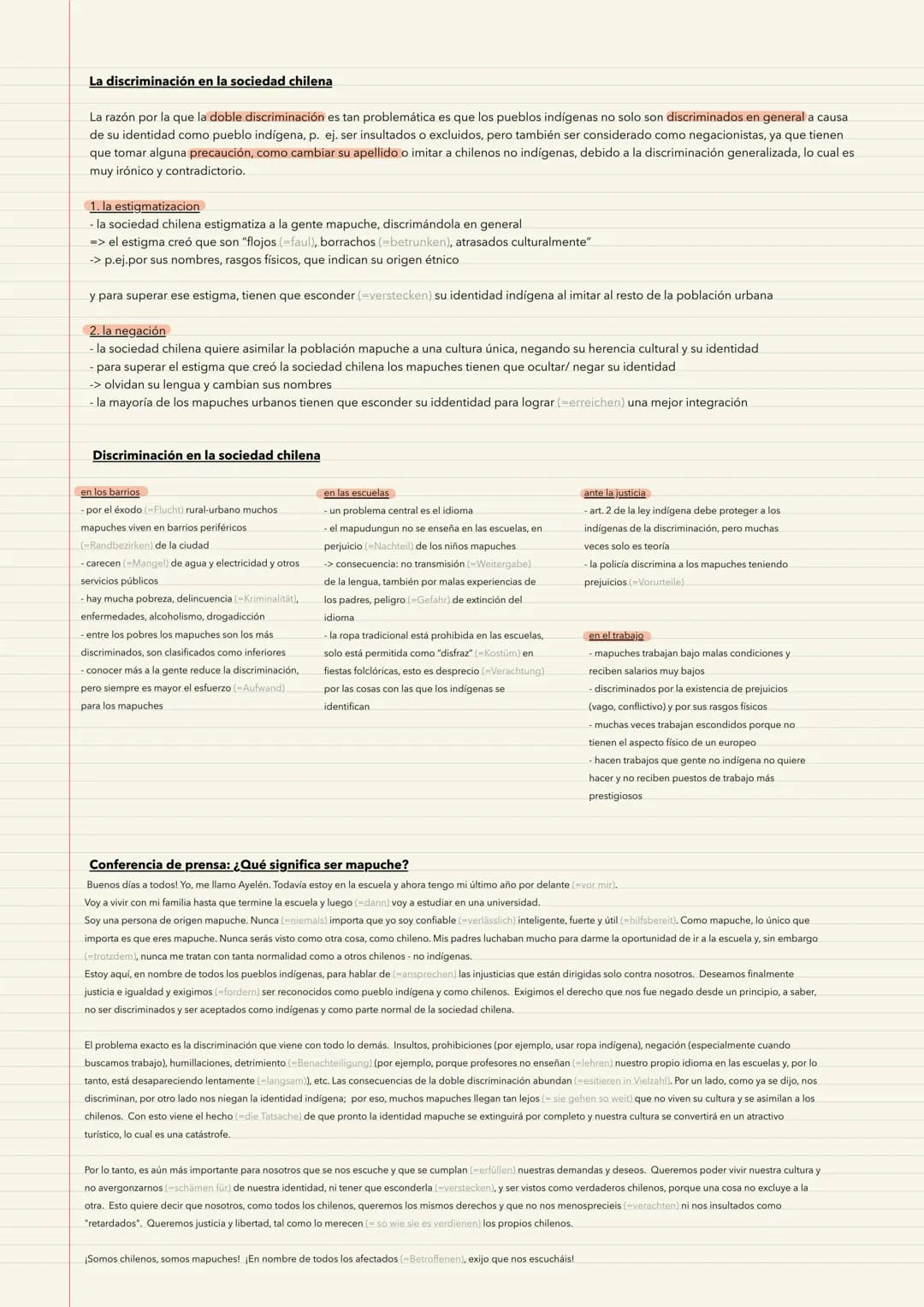 # Examen - Pueblos indígenas
Informaciones sobre la vida de los Mapuches
hombres:
mujeres (Frauen)
lenguaje propio: Mapudungun
cortar la l