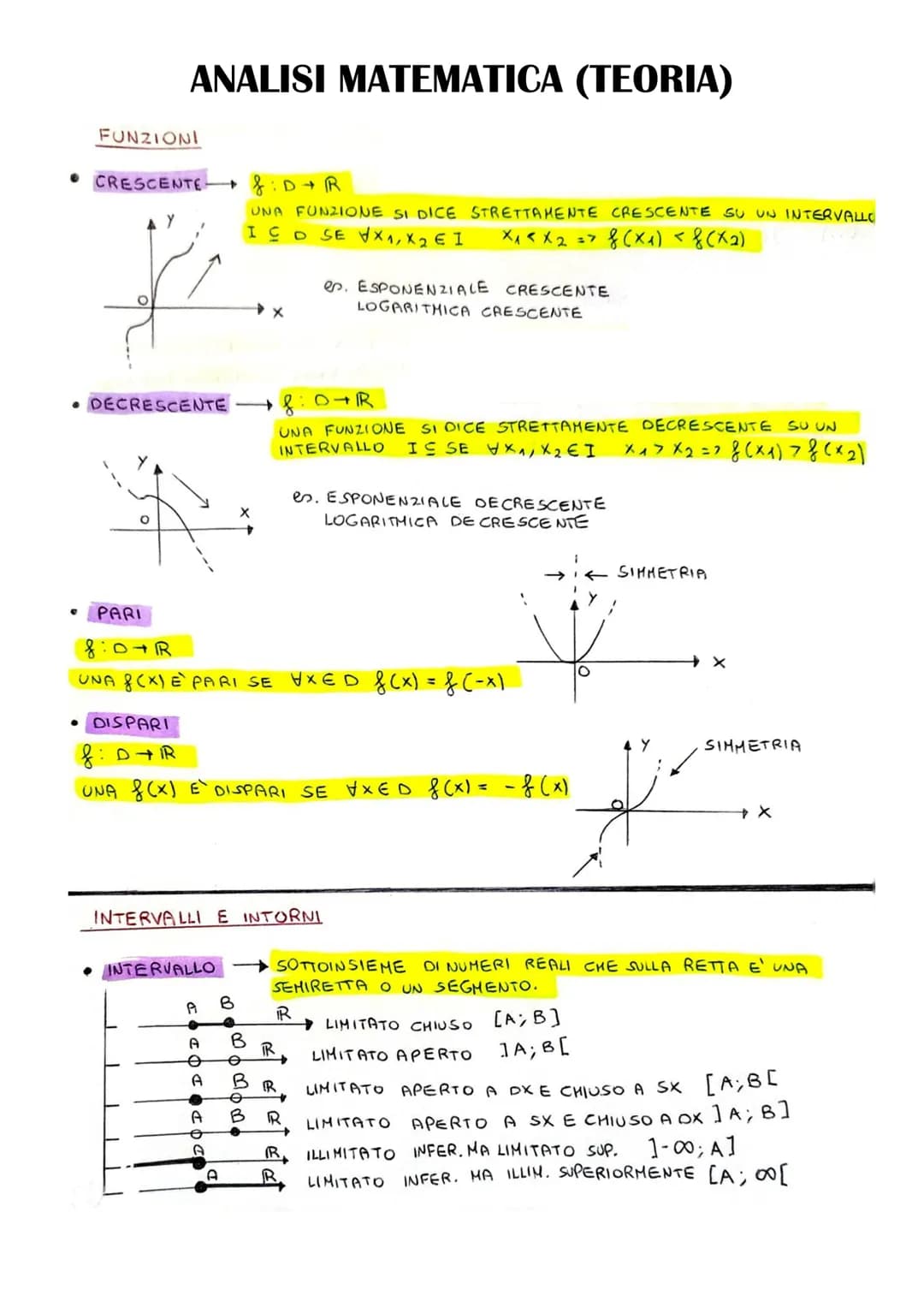 # ANALISI MATEMATICA (TEORIA)
FUNZIONI
- CRESCENTE $\rightarrow$ &:D+R
UNA FUNZIONE SI DICE STRETTAMENTE CRESCENTE SU UN INTERVALLO
I