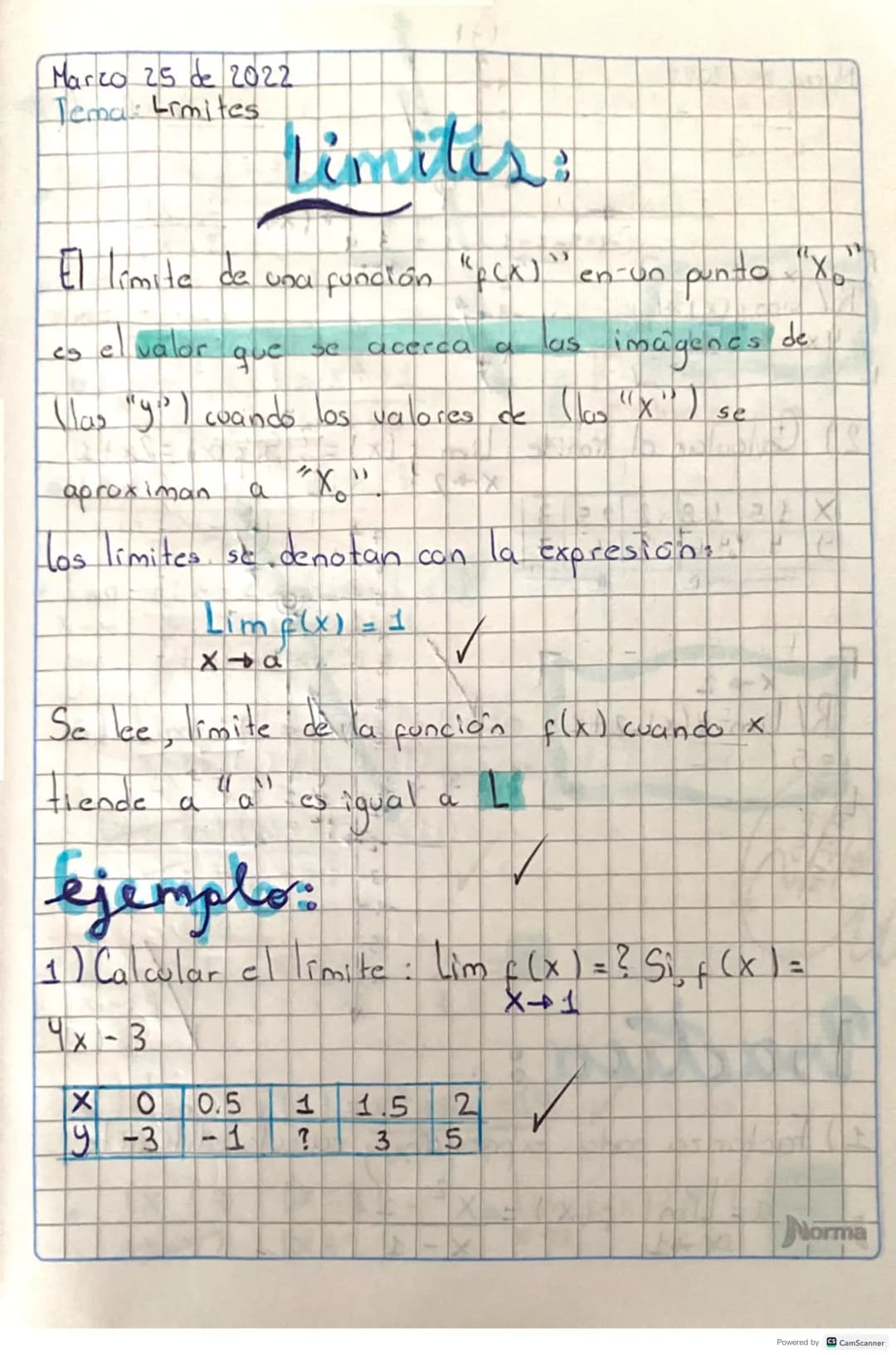 Marzo 25 de 2022
Tema: Limites
# Limites:
El límite de una función "p(x)" en un punto "Xo"
es el valor que se acerca a las imagenes de
(las
