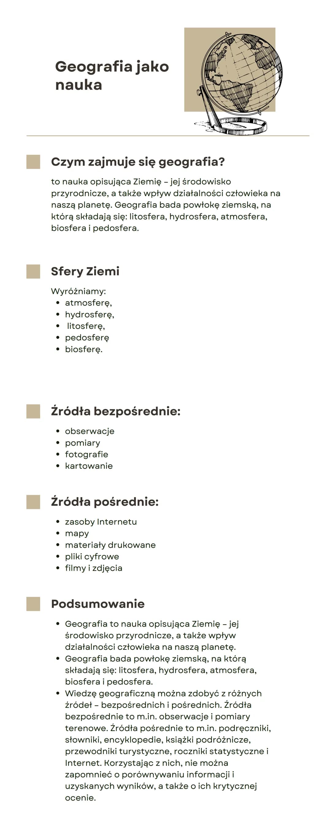 # Geografia jako
nauka
Czym zajmuje się geografia?
to nauka opisująca Ziemię jej środowisko
przyrodnicze, a także wpływ działalności człowi