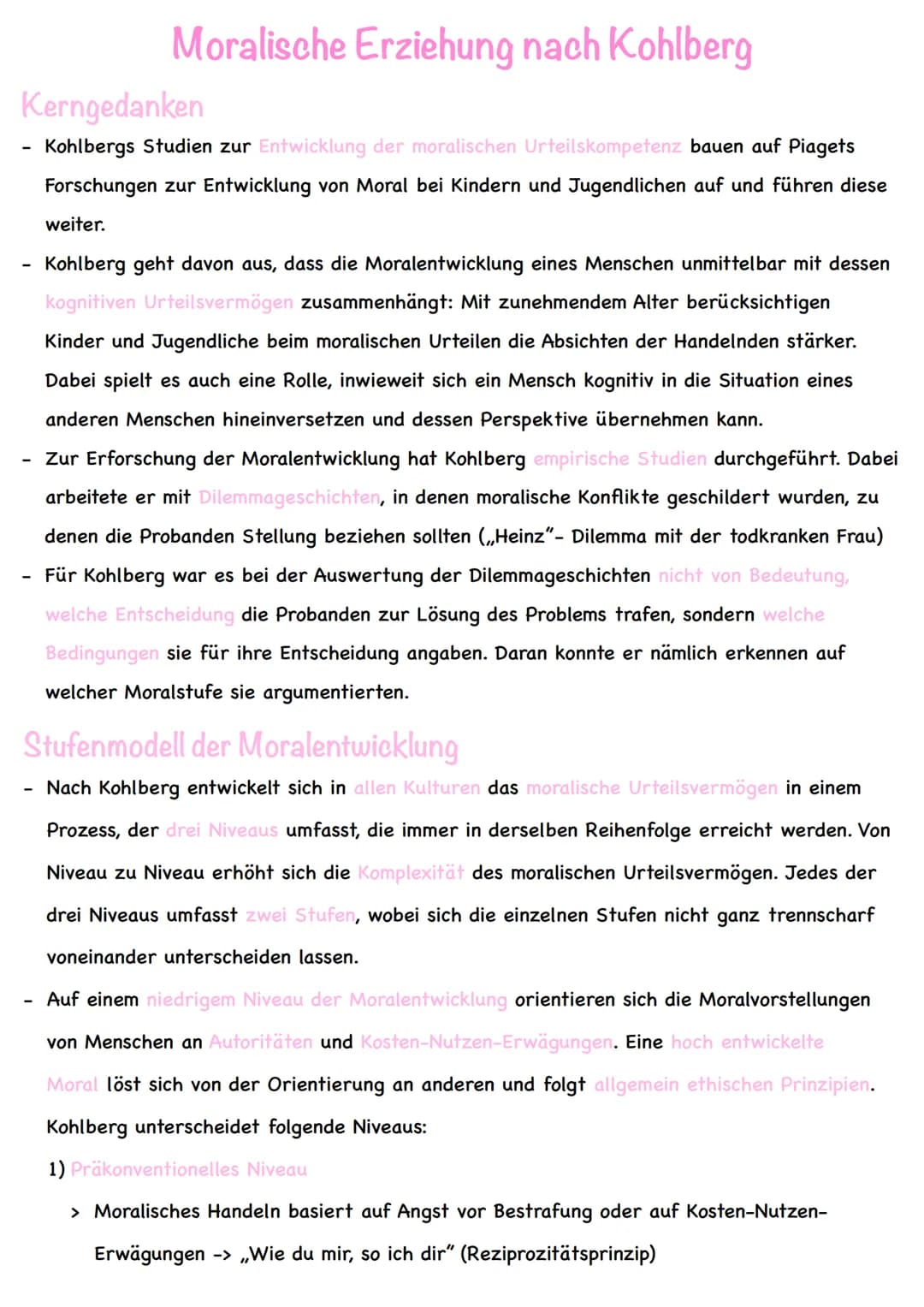 # Moralische Erziehung nach Kohlberg
Kerngedanken
- Kohlbergs Studien zur Entwicklung der moralischen Urteilskompetenz bauen auf Piagets
F