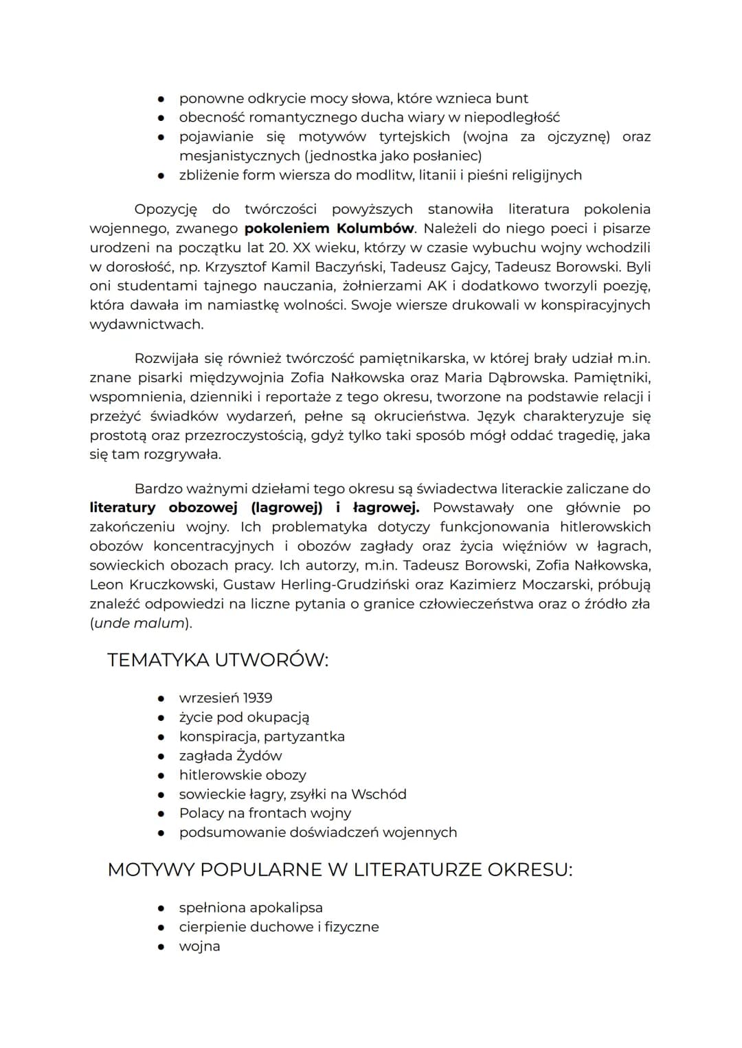 # LITERATURA WOJNY I OKUPACJI
CHRONOLOGIA
Ramy czasowe są ściśle związane z wybuchem i zakończeniem II wojny
światowej.
- początek: 1 wrz