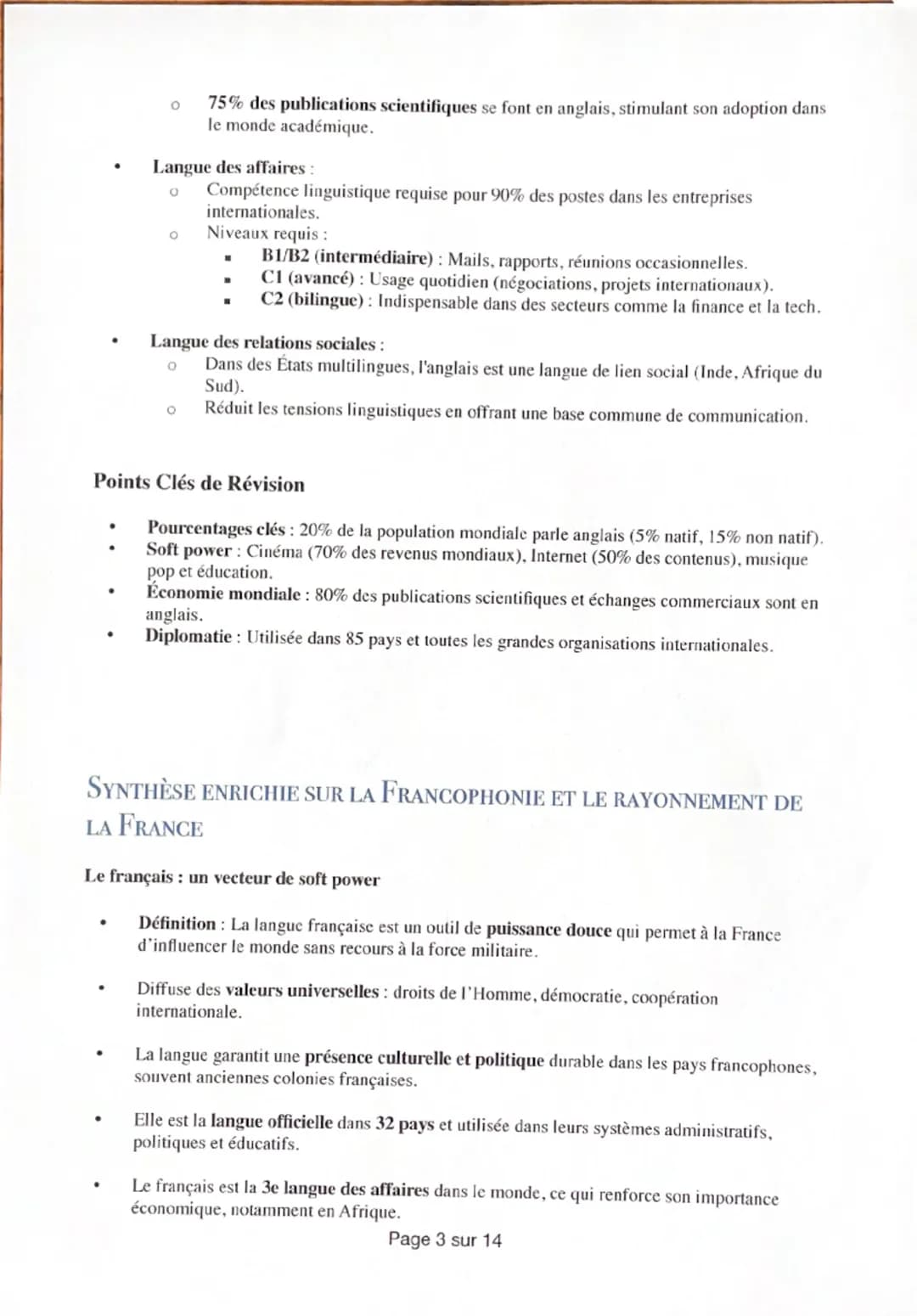 # L'AXE 2: FORME INDIRECTES DE LA
PUISSANCE: UNE APPROCHE GÉOPOLITIQUE
SYNTHÈSE: L'ANGLAIS, UNE LANGUE MONDIALE
1. L'Anglais dans le Monde