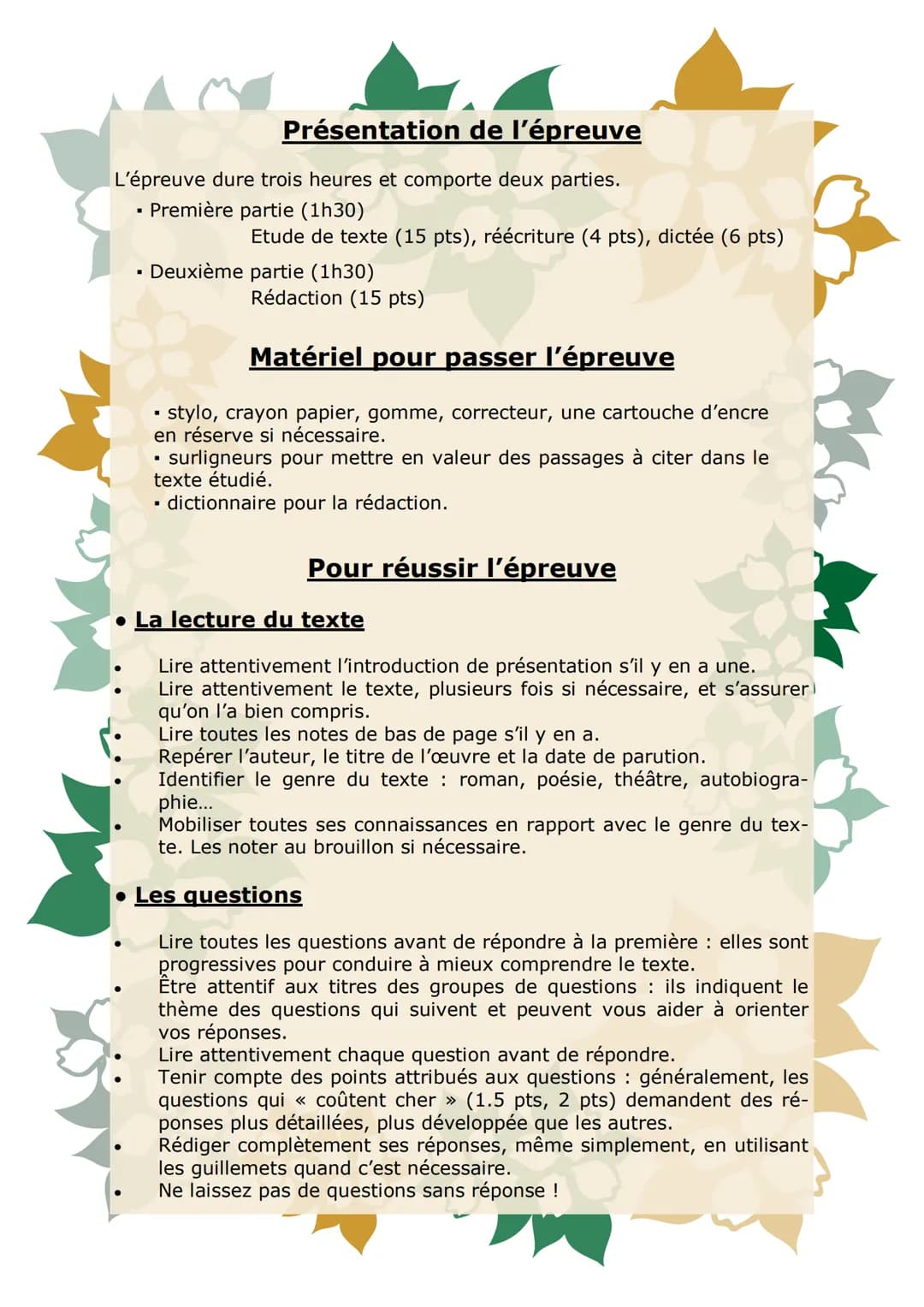 # Brevet de français
## Mémento
Livret de révisions pour
préparer le Brevet # Présentation de l'épreuve
L'épreuve dure trois heures et co