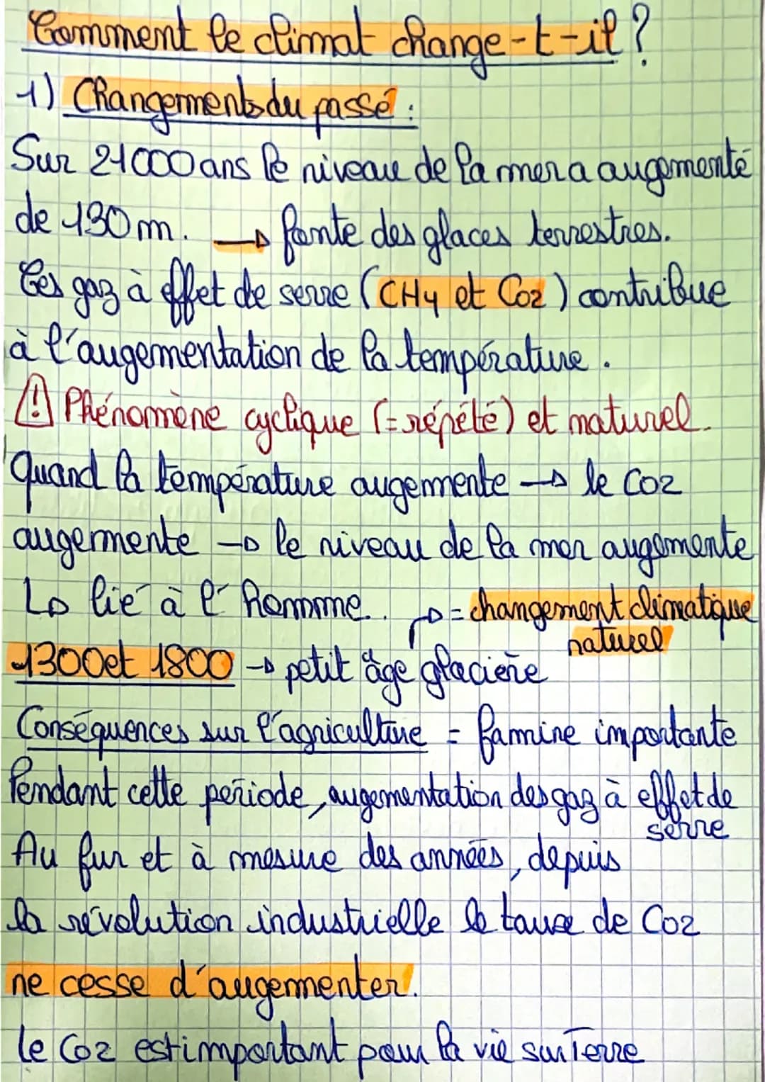 # Comment le climat change-t-il?
1) Changements du passé :
Sur 24000 ans le niveau de la mer a augemente
de 130 m. fonte des glaces terrest