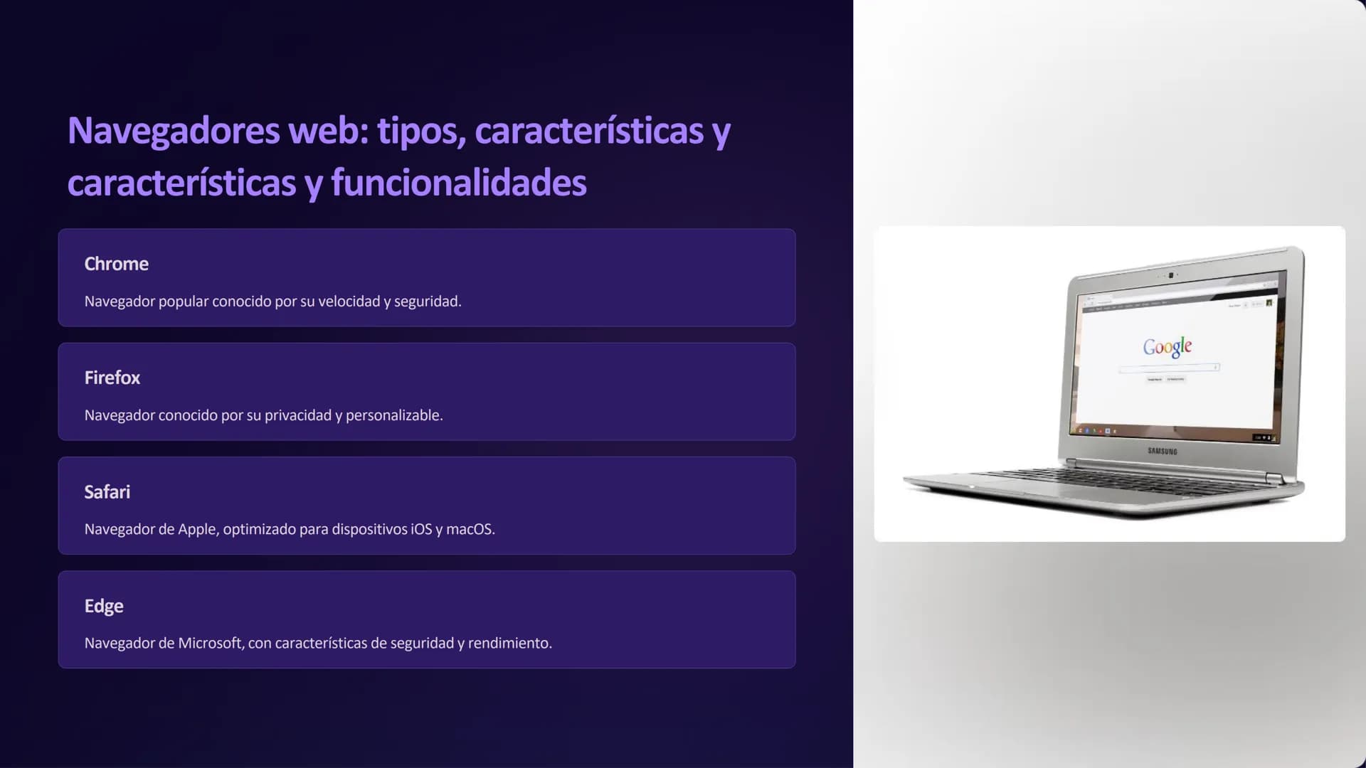 # Internet y la
Navegación Web
Internet es una red global que conecta computadoras y dispositivos. La
dispositivos. La navegación web es el