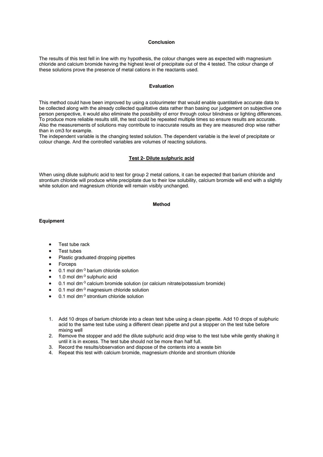 # Required Practical 4: Carry out simple test-tube reactions to identify cations and anions in
aqueous solution
Introduction
Aim: To carry