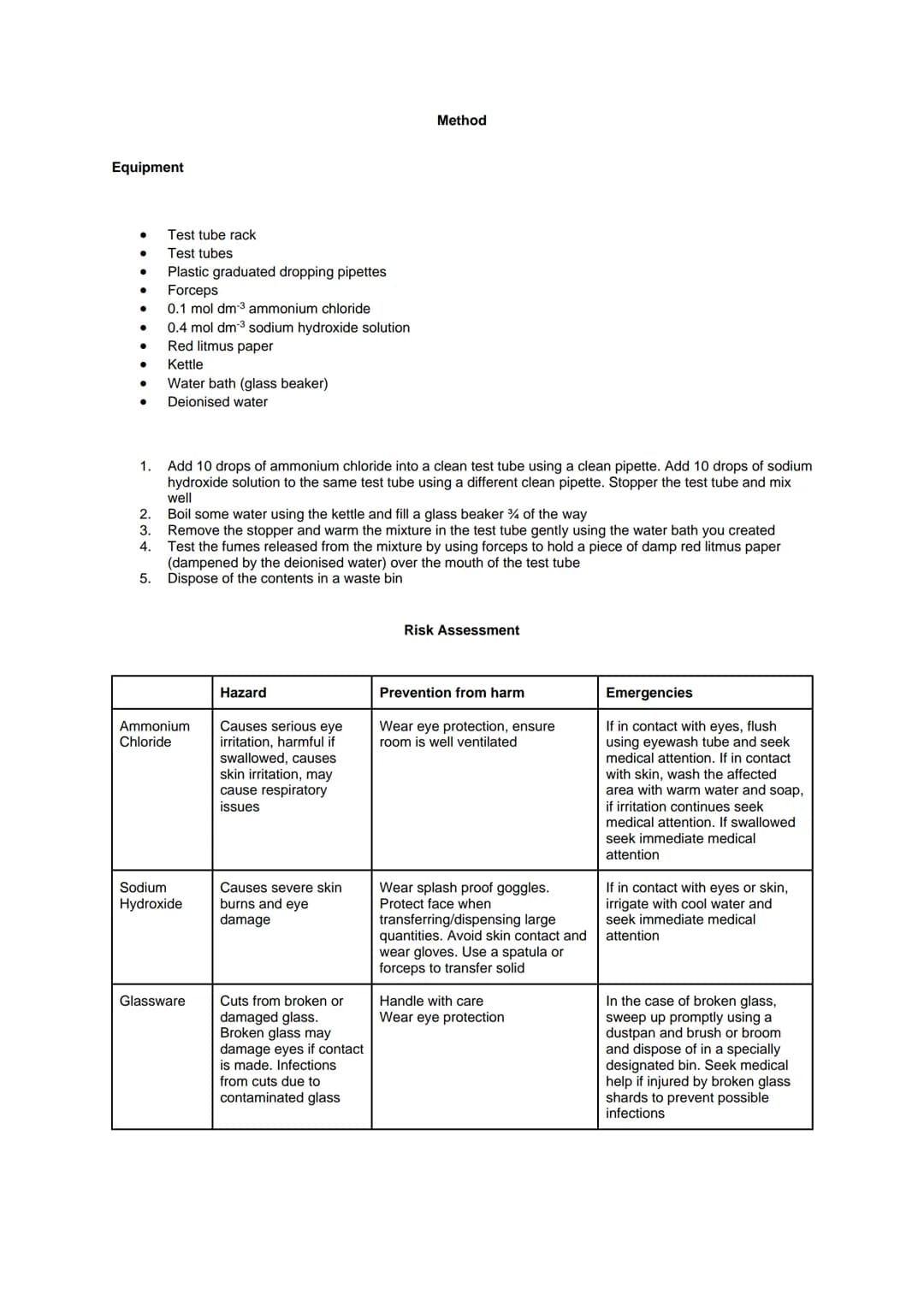 # Required Practical 4: Carry out simple test-tube reactions to identify cations and anions in
aqueous solution
Introduction
Aim: To carry