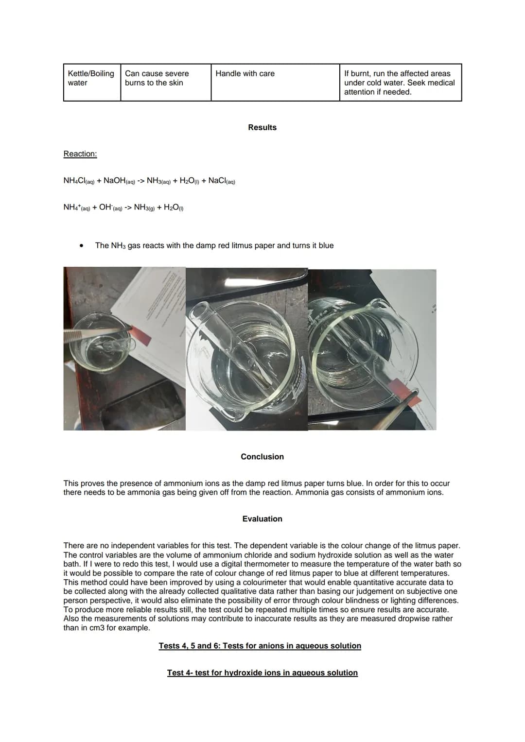 # Required Practical 4: Carry out simple test-tube reactions to identify cations and anions in
aqueous solution
Introduction
Aim: To carry
