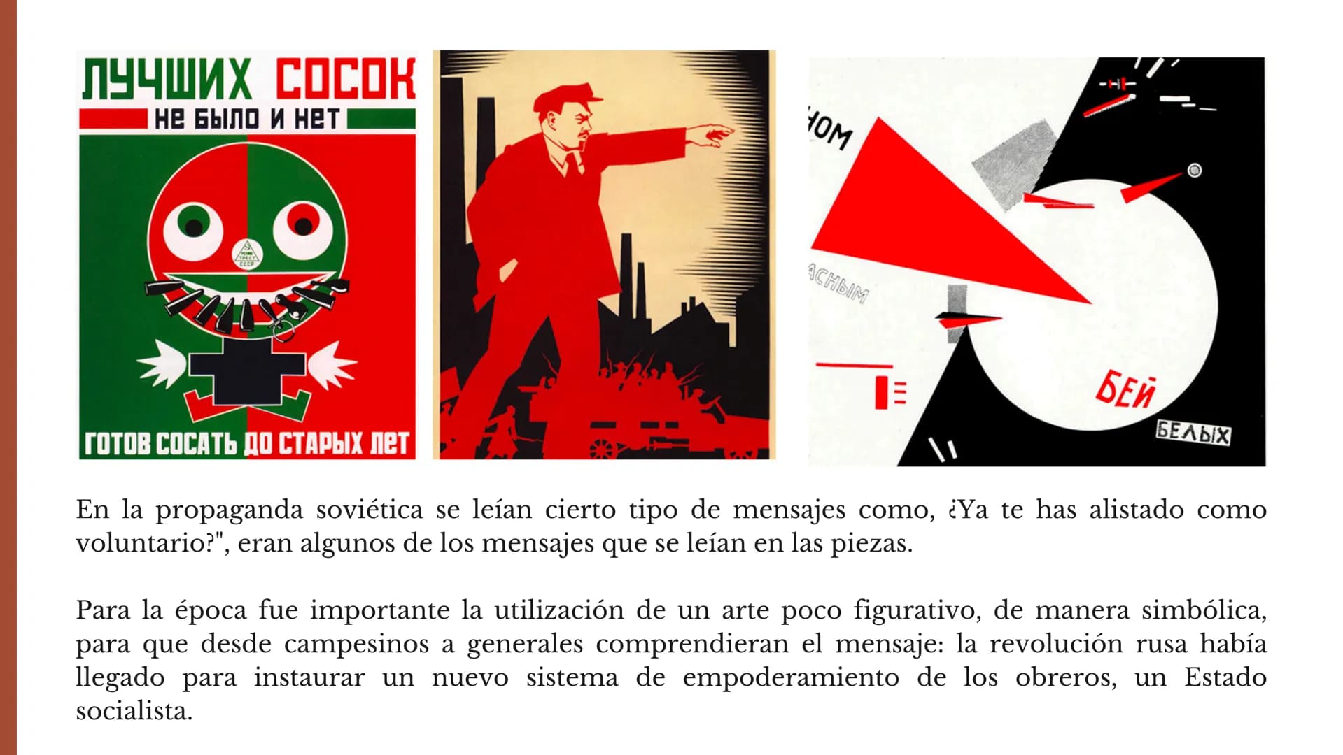 # El cartelismo
Ruso
ФАБРИКА-КУХНЯ
ДАЕТ РАБОЧЕМУ ДЕШЕВОЕ И
ЗДОРОВОЕ ПИТАНИЕ. СОХРАНЯЕТ 1000000000
ЕГО СИЛЫ И ТРУДОВЫЕ ДЕНЬГИ
Ванное Товари