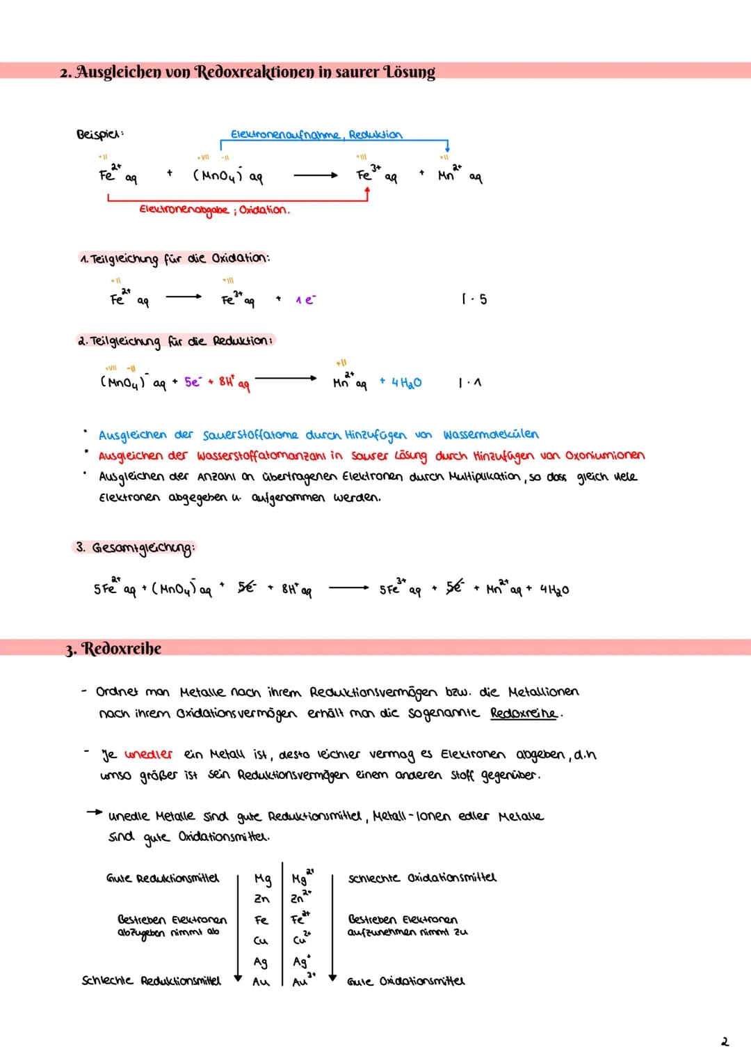 # Elektrochemie
1. Redoxreaktionen
1.1 Wiederholung Grundlagen
Beispiel Redoxreaktion:
Elektronenabgabe, Oxidation
$Fe^{3+}$ + K
Elekt