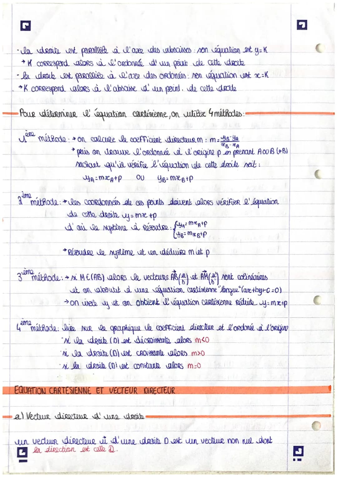 # mathématiques
EQUATION GARTESIENNE D'UNE DROITE
dans le plan muni d'un repère, toute droite (D) peut être totalement
définie par son équ