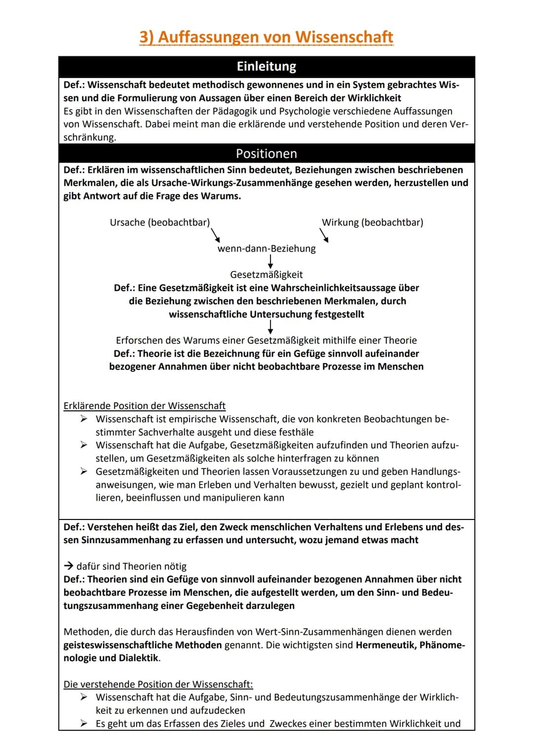 # 1) Ziele der Psychologie und Pädagogik
Einleitung
Def.: Wissenschaft bedeutet methodisch gewonnenes und in ein System gebrachtes Wissen