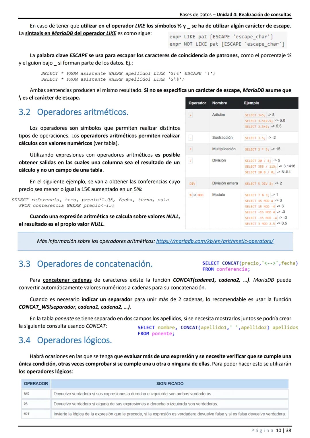 Bases de Datos - Unidad 4: Realización de consultas
# 1 Introducción.
En unidades anteriores se ha visto que SQL es un conjunto de sentenc
