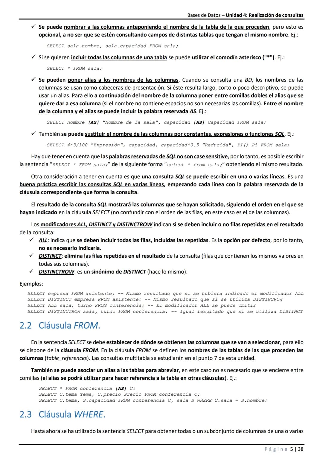 Bases de Datos - Unidad 4: Realización de consultas
# 1 Introducción.
En unidades anteriores se ha visto que SQL es un conjunto de sentenc