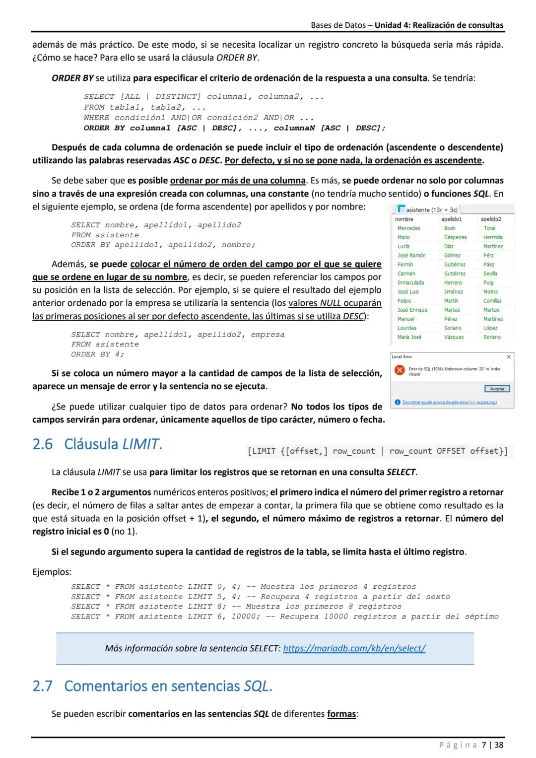 Bases de Datos - Unidad 4: Realización de consultas
# 1 Introducción.
En unidades anteriores se ha visto que SQL es un conjunto de sentenc