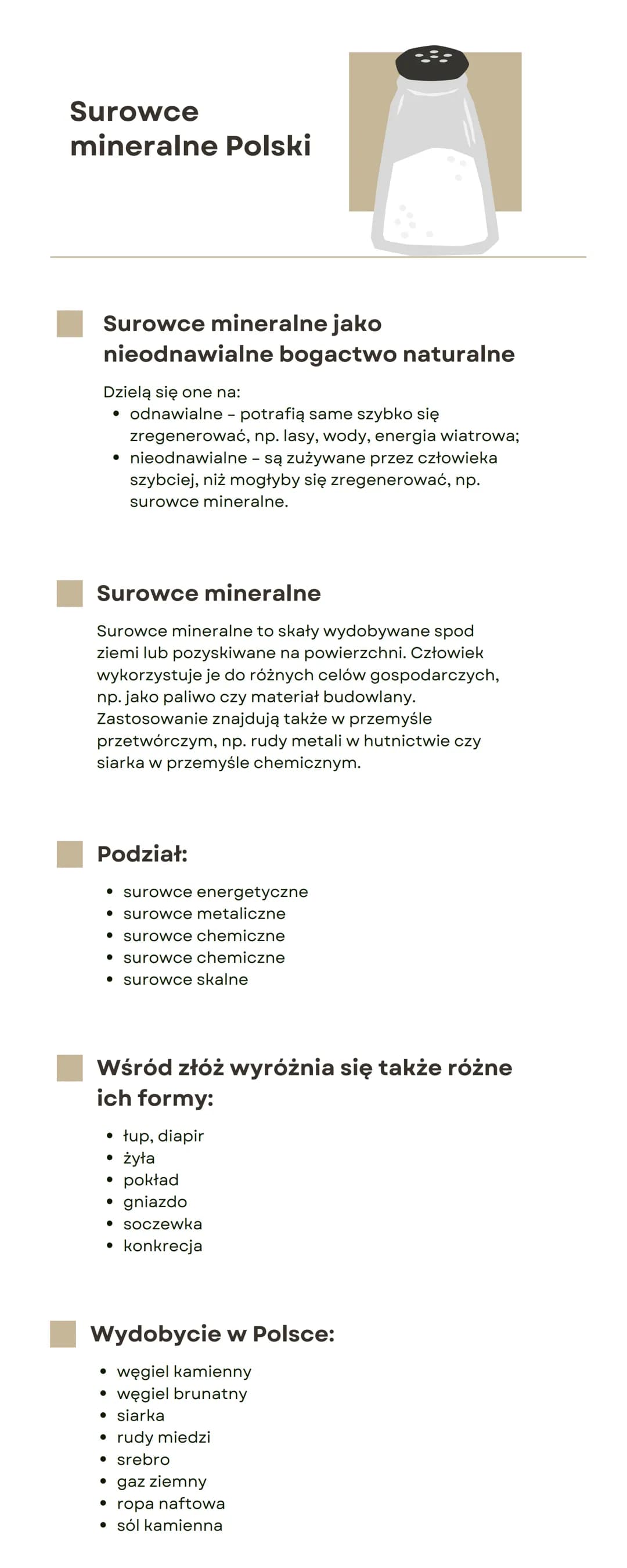 # Surowce
mineralne Polski
Surowce mineralne jako
nieodnawialne bogactwo naturalne
Dzielą się one na:
- odnawialne potrafią same szybko si