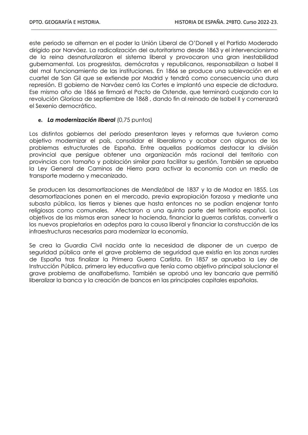 DPTO. GEOGRAFÍA E HISTORIA.
HISTORIA DE ESPAÑA. 2ºBTO. Curso 2022-23.
TEMA 2
LA CONFLICTIVA CONSTRUCCIÓN DEL ESTADO LIBERAL ENTRE 1833 Y 1