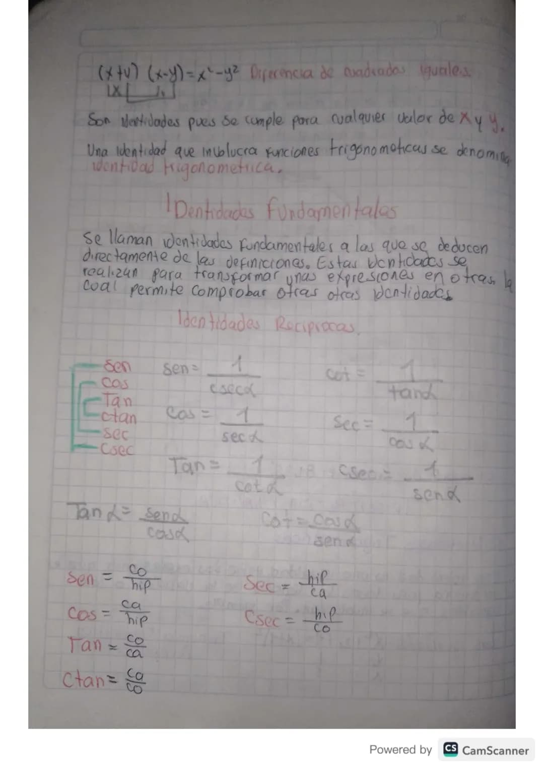 El angolo de Presion es 01, 35
TRIGONOMETRIA ANALITICA.
1. Identidades Trigonometricas
Una identidad es una igualdad entre dos expresione