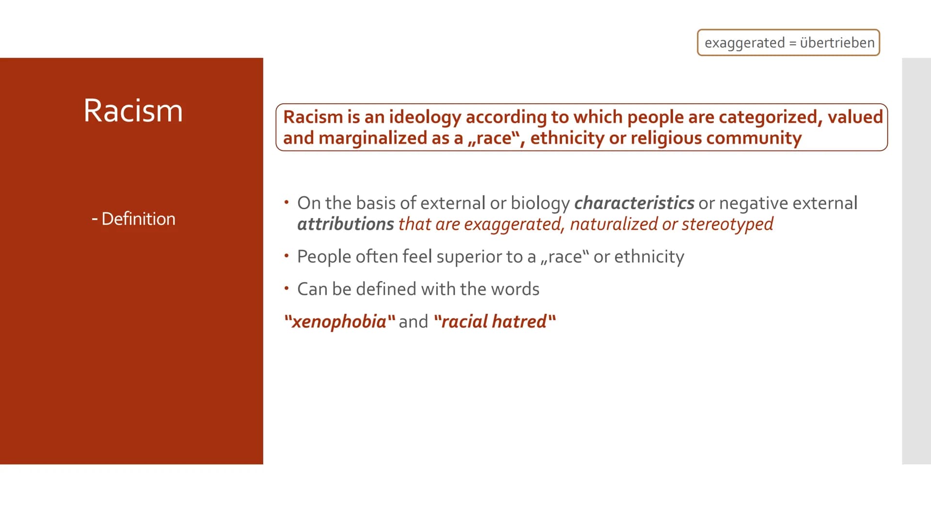 # Prejudice and racism Structure
• Vocabulary
Prejudice
• Racism
• Connection to the movie „Gran Torino“
• Conclusion
• Connection to