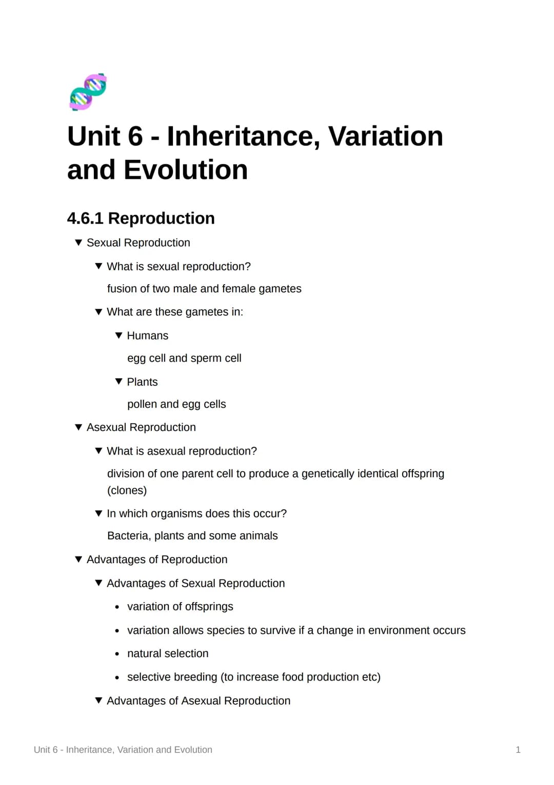 Unit 6 - Inheritance, Variation
and Evolution
4.6.1 Reproduction
▼ Sexual Reproduction
▼ What is sexual reproduction?
fusion of two male