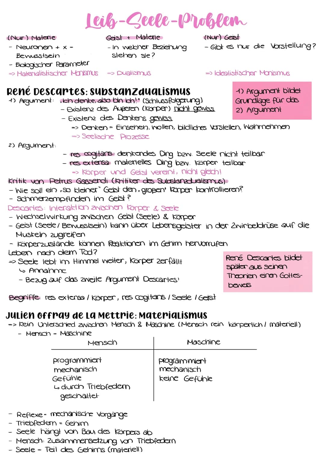 # Leib-Seele-Problem
(Nur) Materie
- Neuronen + x -
- Bewusstsein
- Biologischer Parameter
> Materialistischer Manismus
René Descartes: