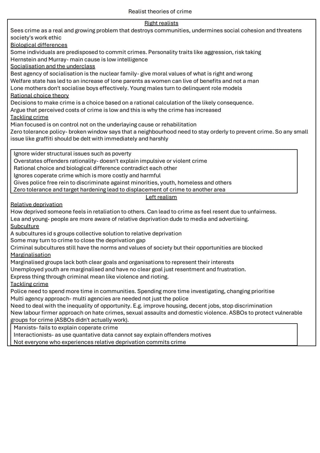 Crime and deviance
Functionalism, strain and subcultural theories
Interactionism and labelling
Class, power and crime
Realist theories o