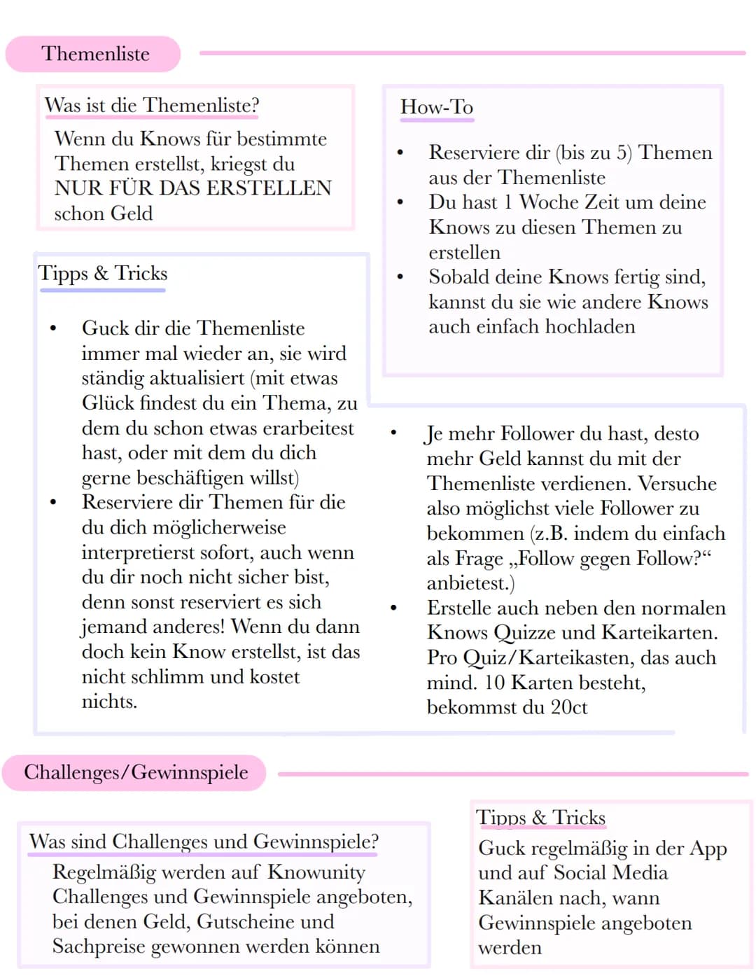# Geld verdienen mit Knowunity
Allgemein
Als Knower kannst du bei Knowunity Geld verdienen, indem du...
- Inhalte teilst (z.B. Knows, Kart
