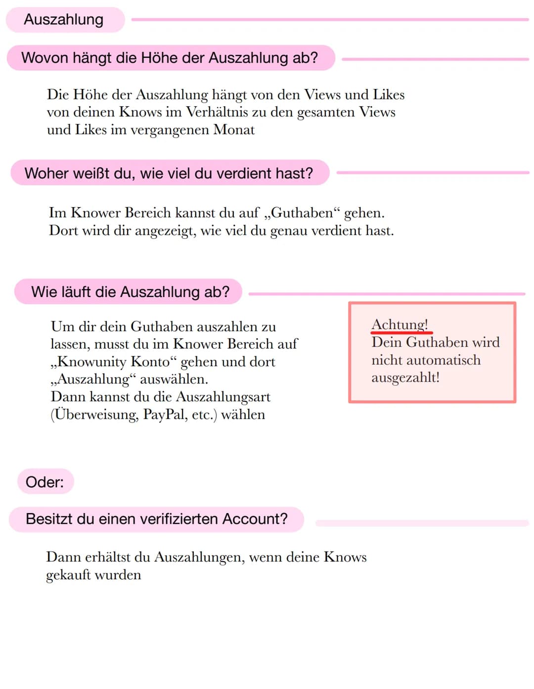# Geld verdienen mit Knowunity
Allgemein
Als Knower kannst du bei Knowunity Geld verdienen, indem du...
- Inhalte teilst (z.B. Knows, Kart
