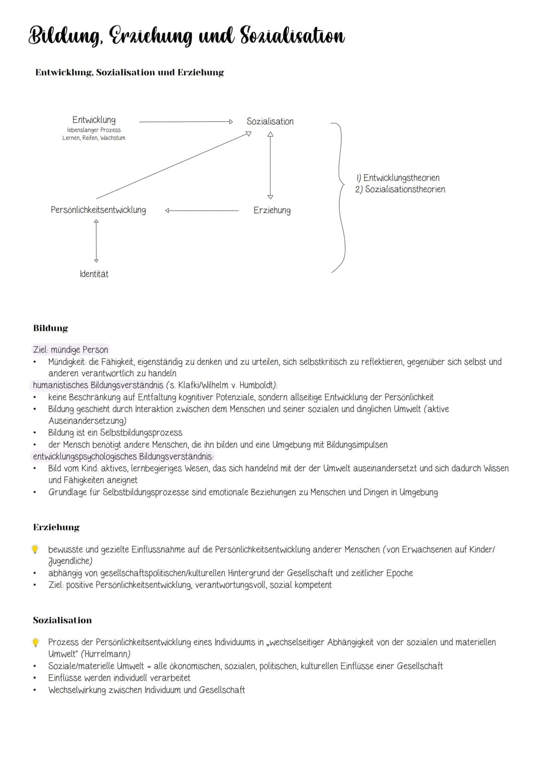 Inhalt
1. Grundlagen
1. Definitionen von Bildung, Erziehung und Sozialisation
II. Entwicklung, Sozialisation und Erziehung
1. Systemisch
