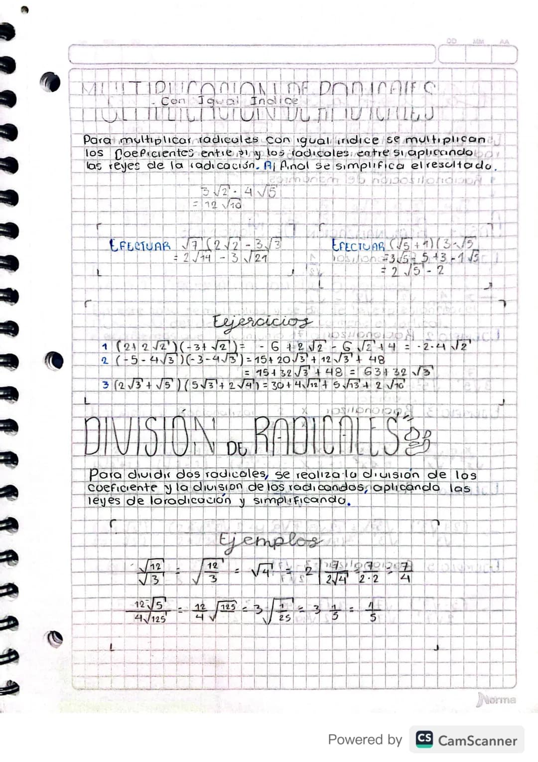 00
MAL
AA
MULTIPLICACION DE DODICALE C
Con Igual Indice
MULTIPLICACION DE RADICALES
Para multiplicar radicales con igual indice se multiplic