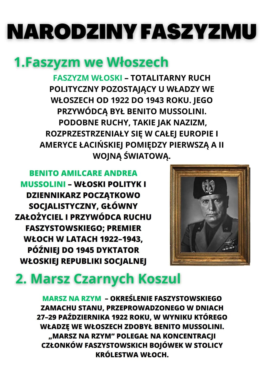 # NARODZINY FASZYZMU
## 1.Faszyzm we Włoszech
FASZYZM WŁOSKI - TOTALITARNY RUCH
POLITYCZNY POZOSTAJĄCY U WŁADZY WE
WŁOSZECH OD 1922 DO 194