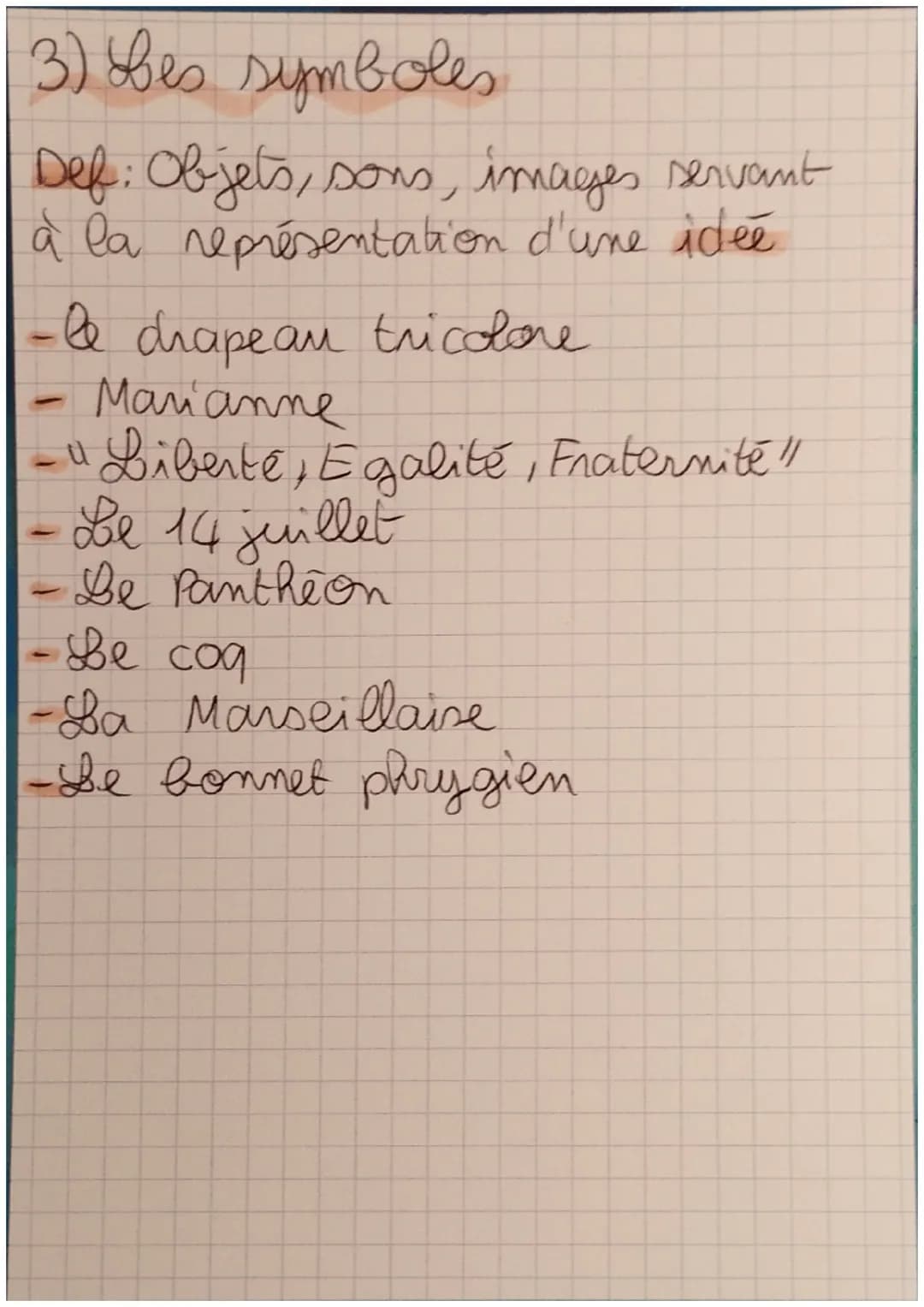 3
Valeurs, principes et symboles de
la République
1) Valeurs
Def: ce sont les idéaux à atteinche
ou des règles morales à respecter
car ell