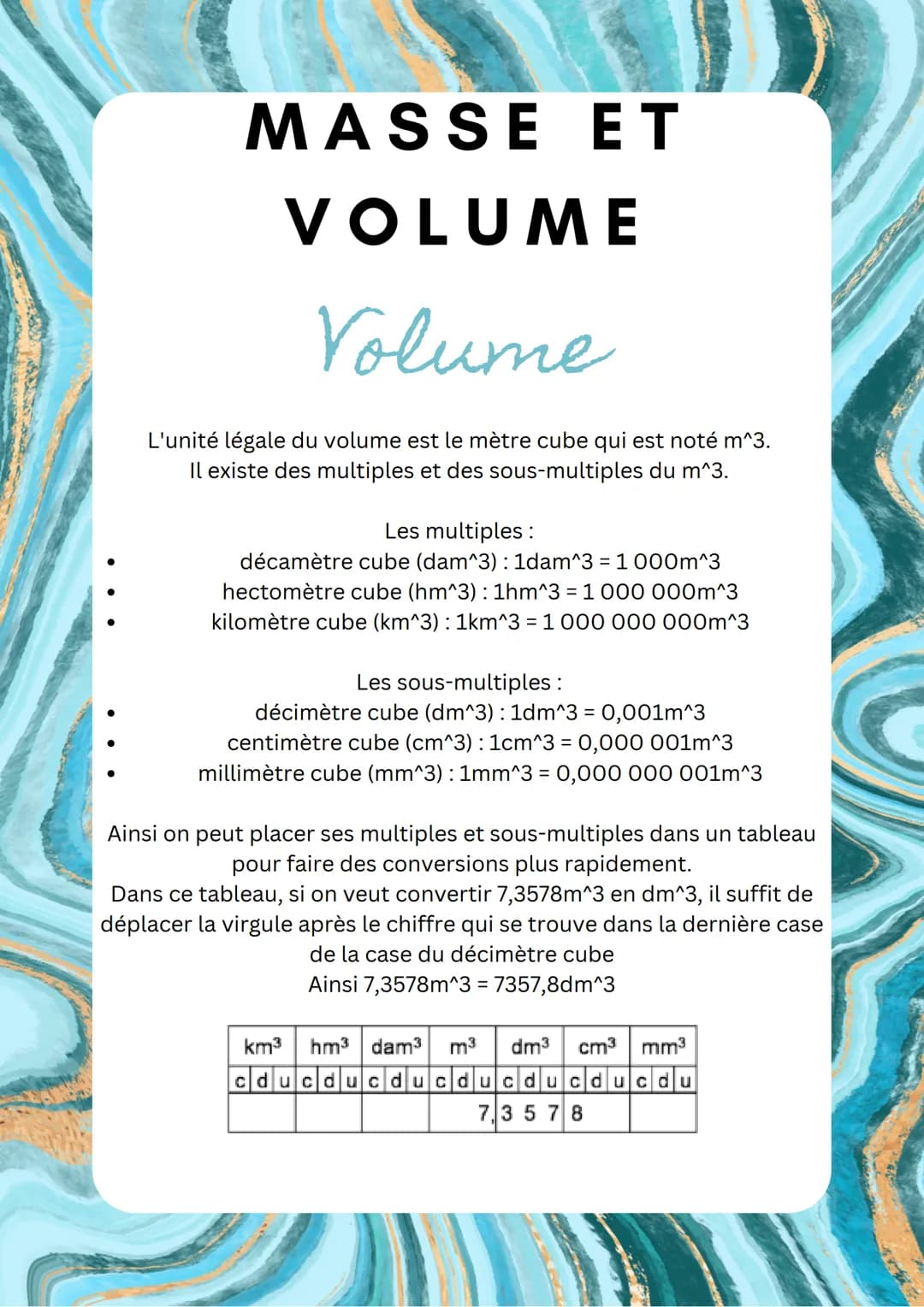 # MASSE ET
# VOLUME
Masse
L'unité légale de la masse est le gramme qui est noté g.
Il existe des multiples et des sous-multiples du gramme