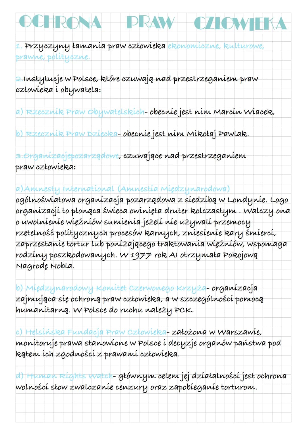 # OCHRONA
# PRAW
# CZŁOWIEKA
1. Przyczyny łamania praw człowieka ekonomiczne, kulturowe,
prawne, polityczne.
2. Instytucje w Polsce, które