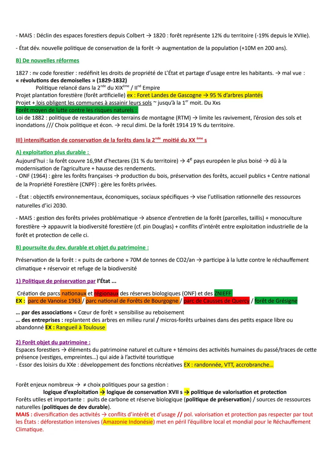 A) Exploiter et protéger une ressource << naturelle >> : la forêt français depuis Colbert:
- France: pays boisé forêt représente 31% du ter