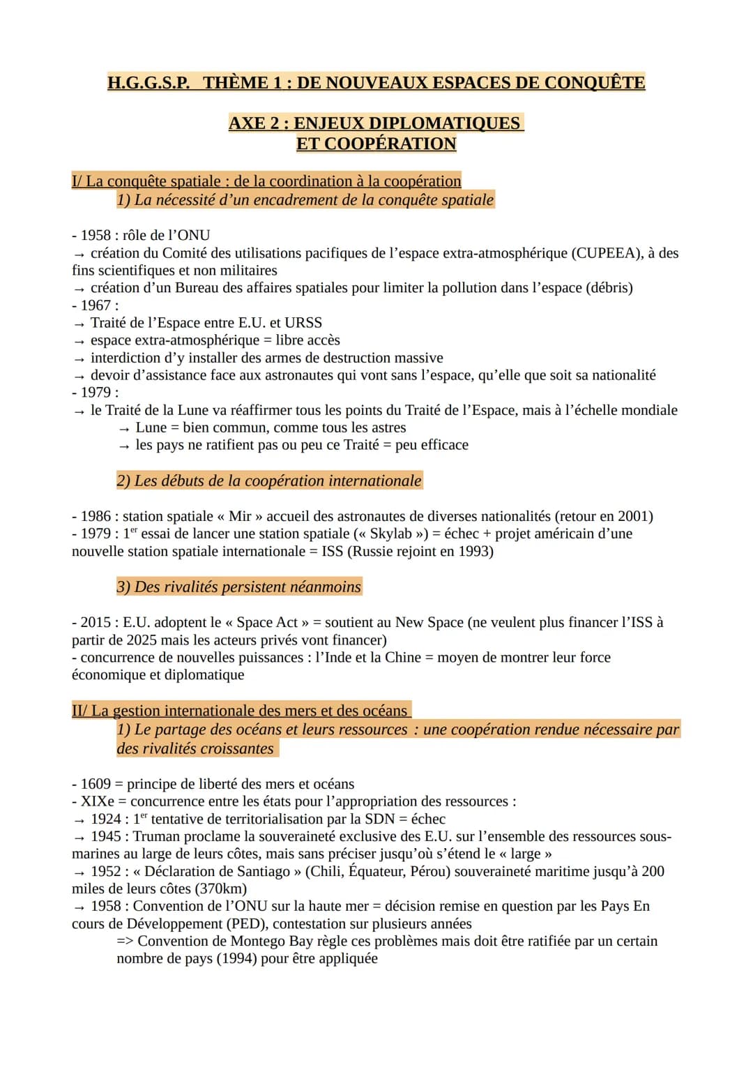 # H.G.G.S.P. THÈME 1 : DE NOUVEAUX ESPACES DE CONQUÊTE
## AXE 2: ENJEUX DIPLOMATIQUES
ET COOPÉRATION
I/ La conquête spatiale: de la coordi