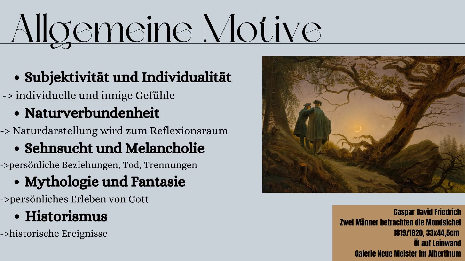 # Romantik
LK BK 11/2 # Gliederung
1. Stilbegriff
2. Allgemeine Informationen
3. Allgemeine Motive
4. Die Suche nach der Blauen Blume
5. A
