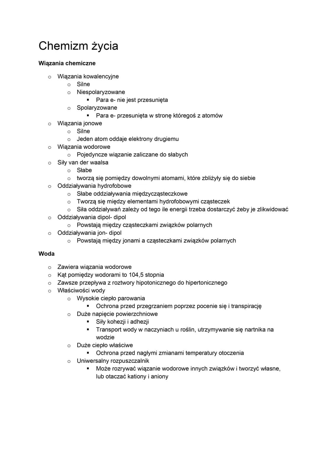 --- OCR Start ---
Chemizm życia
Wiązania chemiczne
• Wiązania kowalencyjne
Silne
• Niespolaryzowane
Para e- nie jest przesunięta
• Spolaryzo