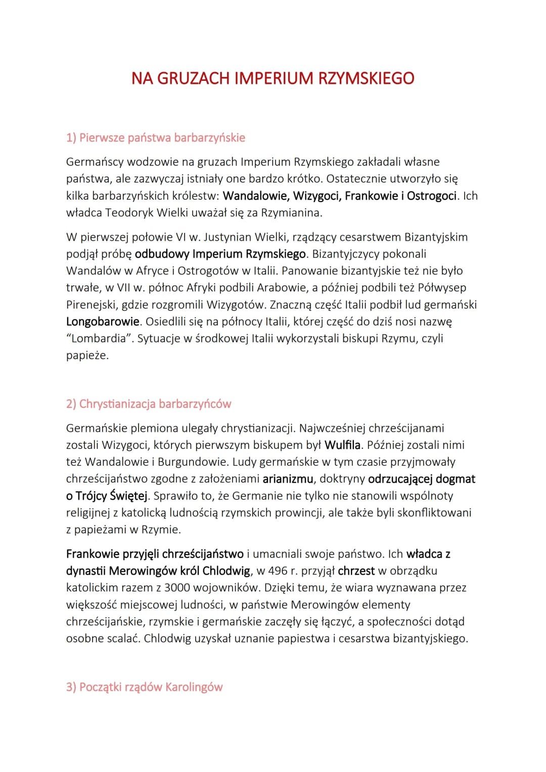 # NA GRUZACH IMPERIUM RZYMSKIEGO
1) Pierwsze państwa barbarzyńskie
Germańscy wodzowie na gruzach Imperium Rzymskiego zakładali własne
pańs