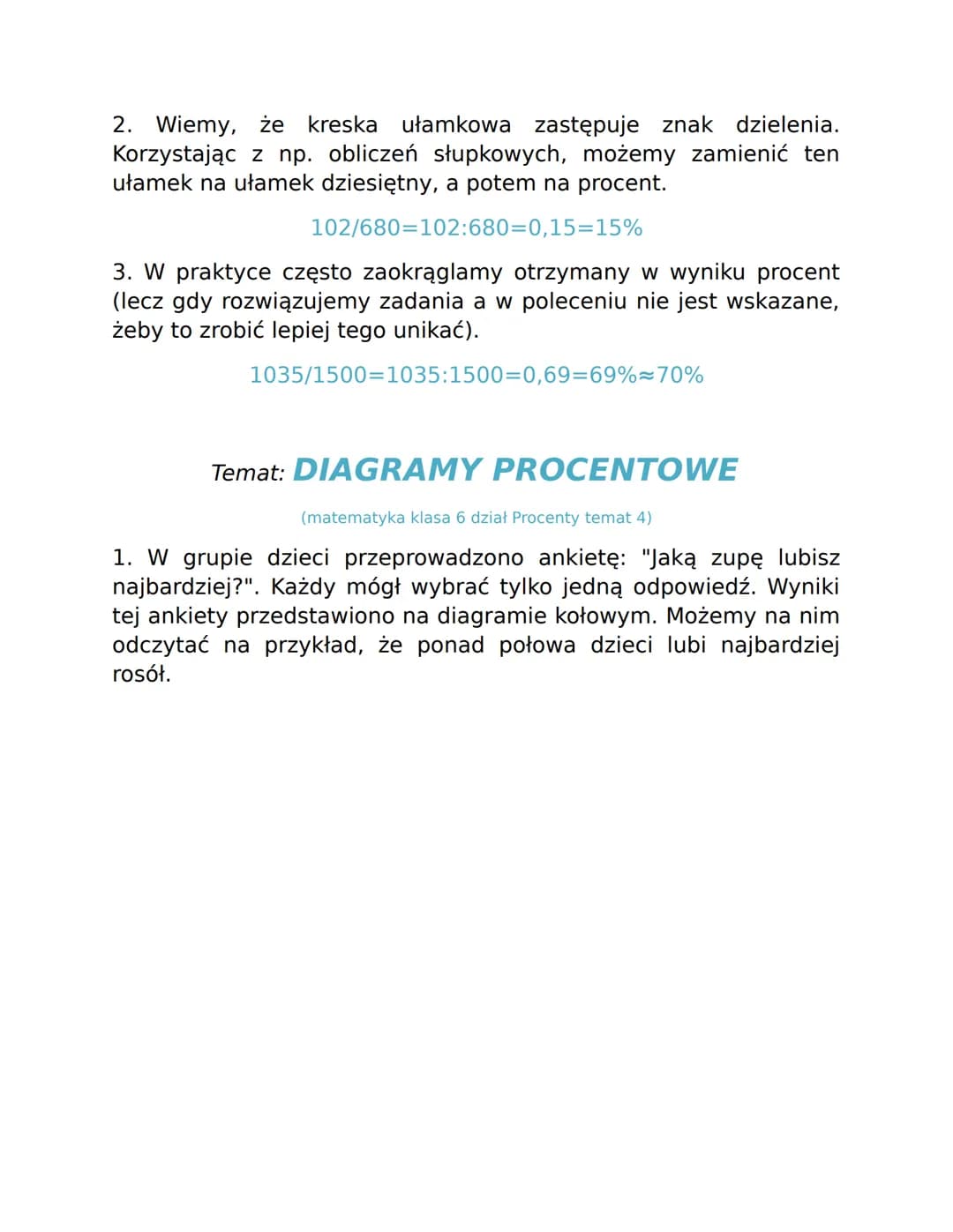 # PODSUMOWANIE DZIAŁU
# PROCENTY
Temat: PROCENTY I UŁAMKI
(matematyka klasa 6 dział Procenty temat 1)
1. Jeden procent danej wielkości t