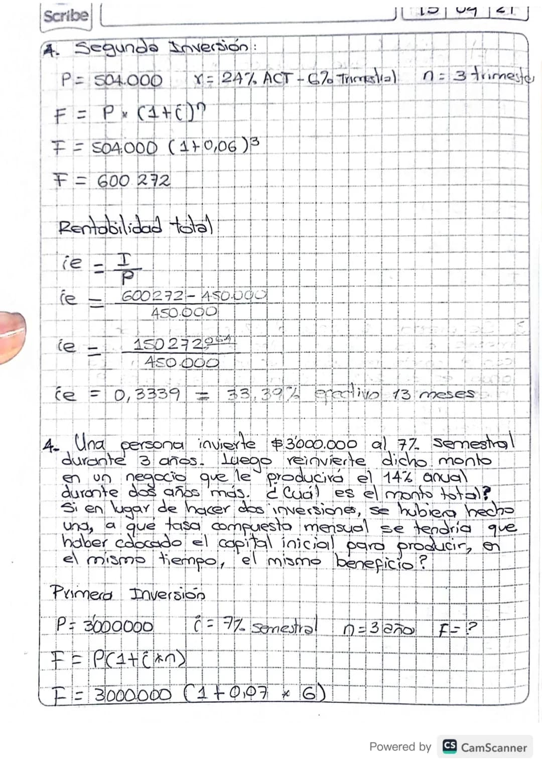 # EJERCICIOS
1. Hace 15 meses se abrió una cuenta en un
banco con $355.000. Si el saldo es
$630.000, ¿Cuál es la tasa anual del banco?
P=3