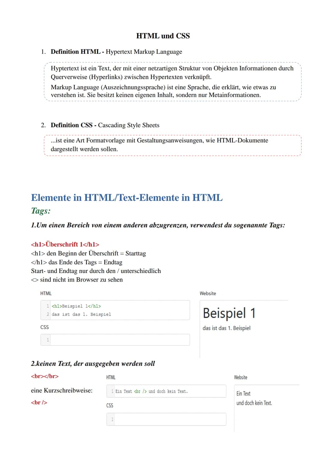 # HTML und CSS
1. Definition HTML - Hypertext Markup Language
Hyptertext ist ein Text, der mit einer netzartigen Struktur von Objekten Inf
