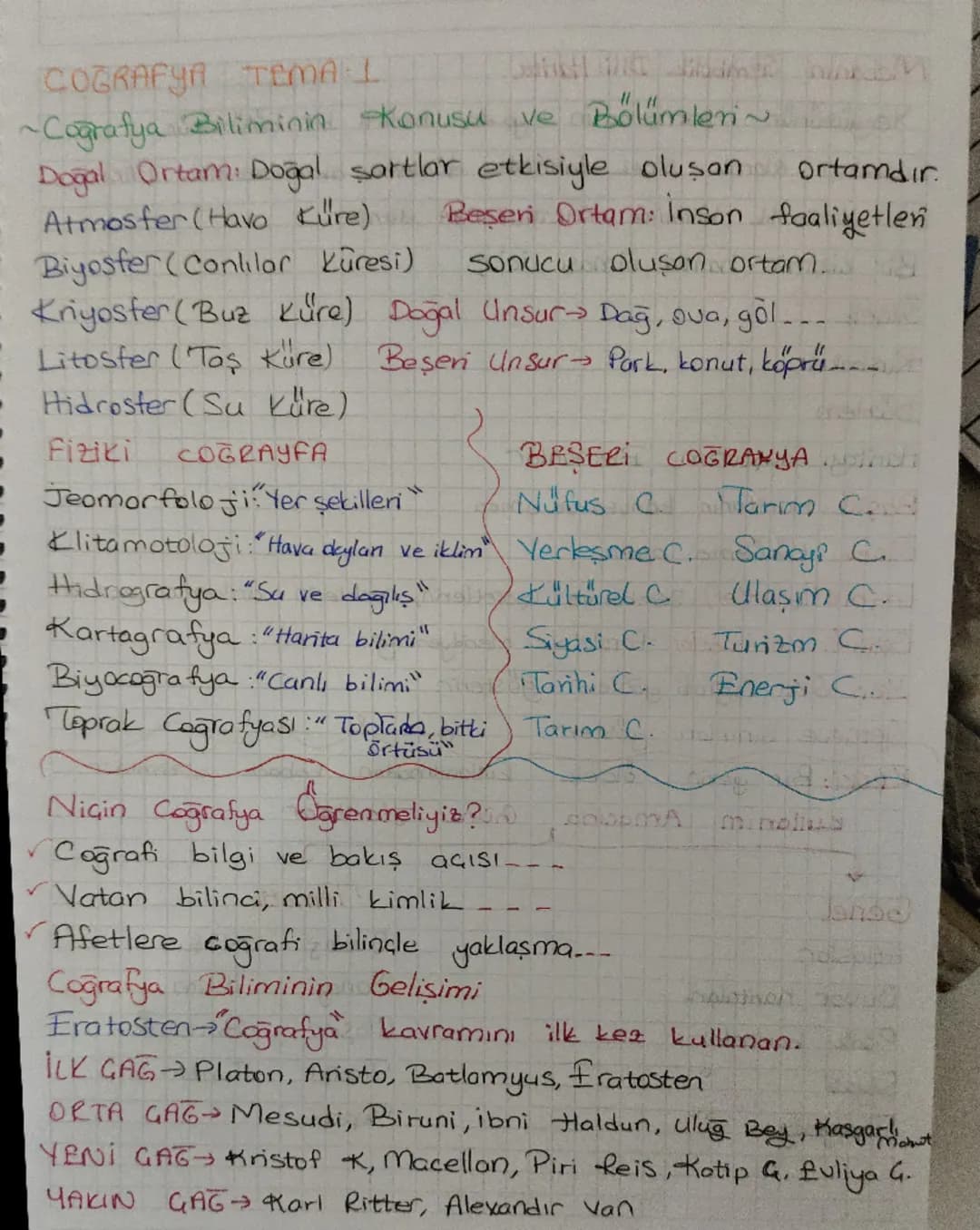 COĞRAFYA TEMA I
~Coğrafya Biliminin Konusu ve Bölümleri~
Doğal Ortam: Doğal sortlar etkisiyle oluşan ortamdır.
Atmosfer (Havo Küre) Beşer