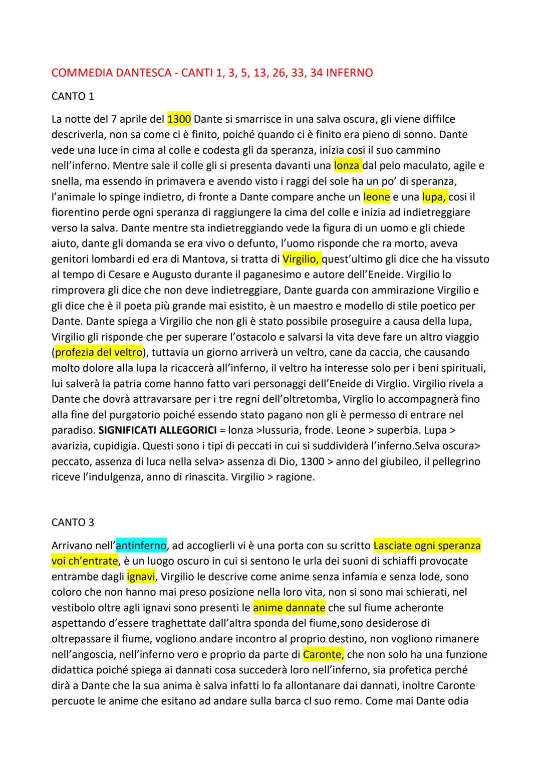 COMMEDIA DANTESCA - CANTI 1, 3, 5, 13, 26, 33, 34 INFERNO
CANTO 1
La notte del 7 aprile del 1300 Dante si smarrisce in una salva oscura, g