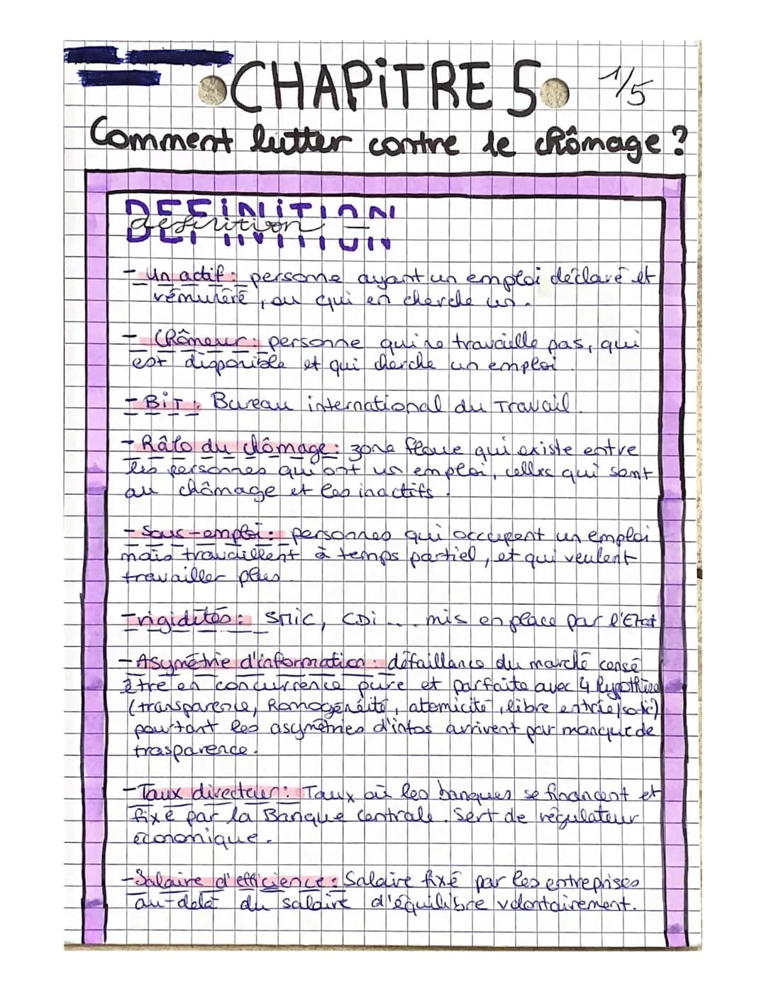 # CHAPITRE 55
Comment lutter contre le chômage?
BEFINITION
Bescritivon
- un actif perso
persome ayant un emploi déclaré et
iou qui en ch
