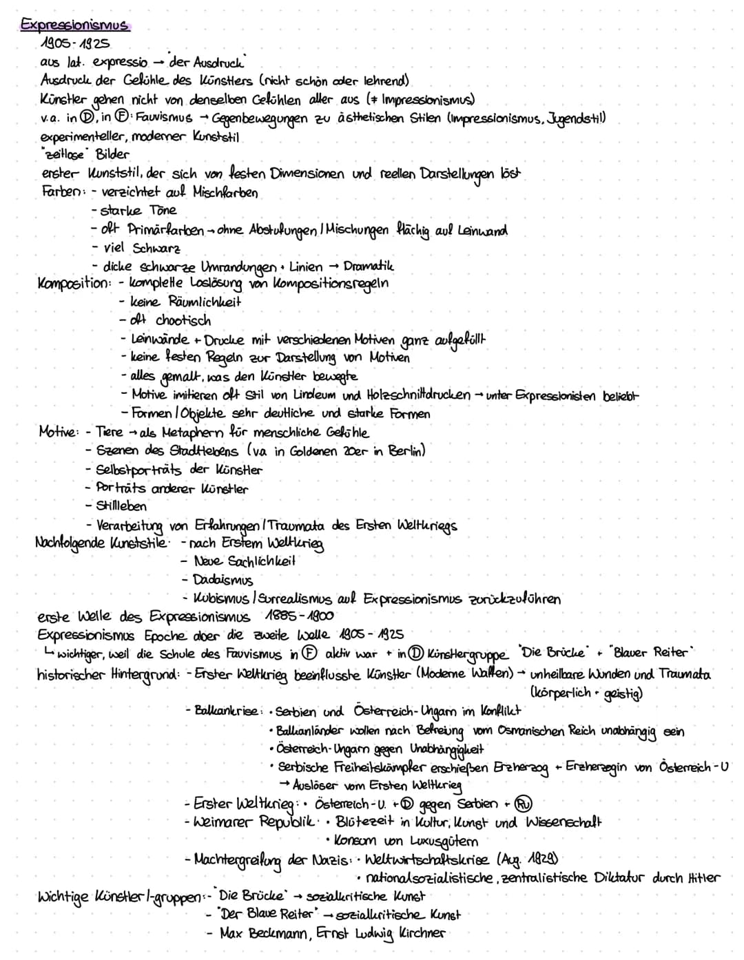 # Expressionismus
1905-1925
aus lat. expressio→ der Ausdruck
Ausdruck der Gefühle des Künstlers (nicht schön oder lehrend).
Künstler gehe