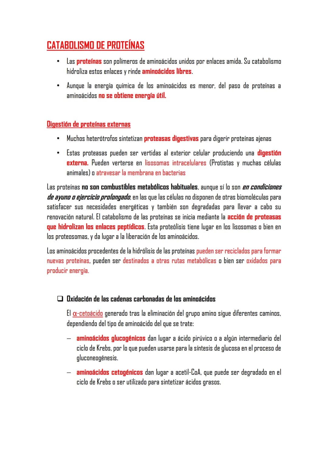 # CATABOLISMO DE PROTEÍNAS
- Las proteínas son polímeros de aminoácidos unidos por enlaces amida. Su catabolismo
hidroliza estos enlaces y